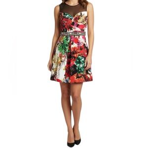 Ricki Freeman For Teri Jon Multicolor Floral Sequence Belted Party Dress Size 6